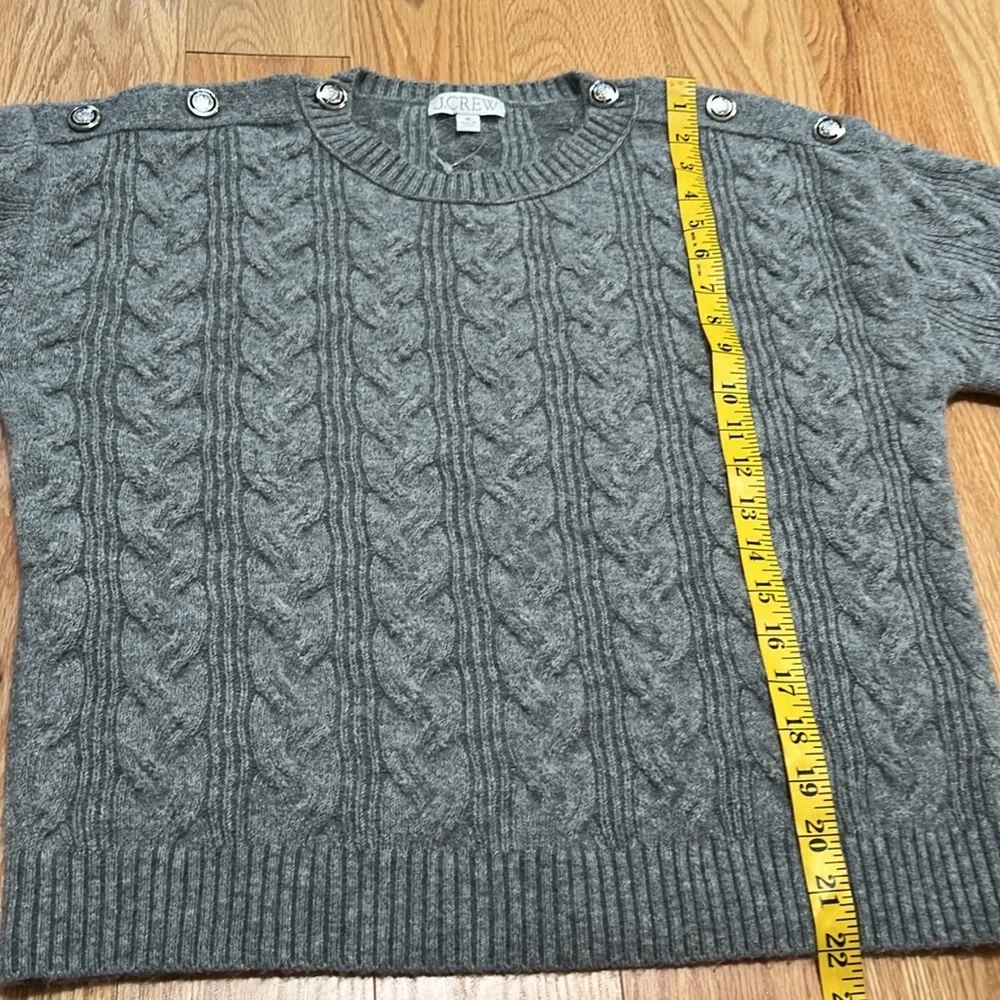 J. Crew grey medium cable knit alpaca wool blend sweater with buttons.